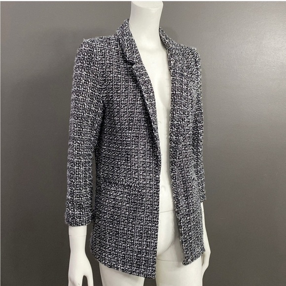 $128‼️Nanette Lepore Black White Tweed Open Front Blazer Classic Career Relaxed - Picture 2 of 11